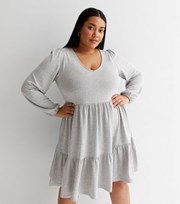 New Look Curves Grey Knit Tiered Mini Smock Dress